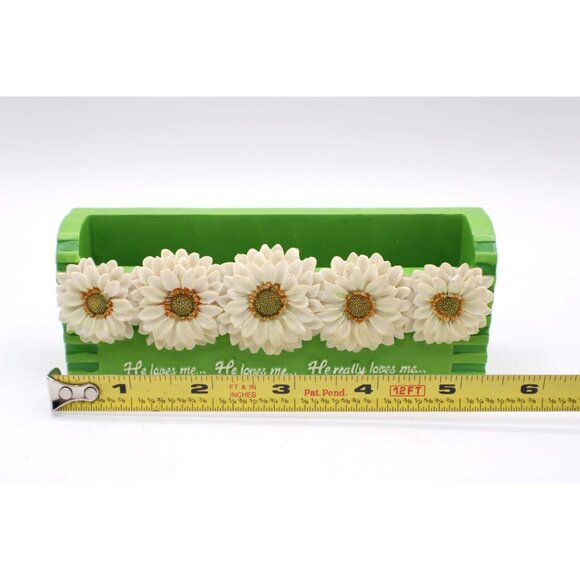 Green Notepad & Pen Holder White Daisy Design "He Loves Me" Text Girls Tween Vtg - Picture 7 of 8